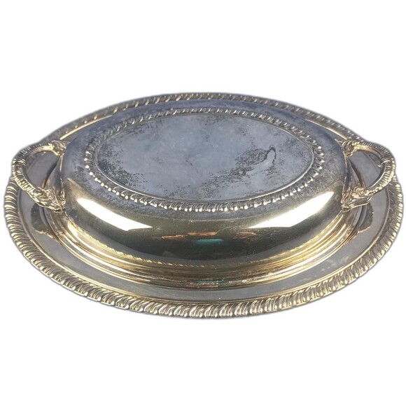 Oval Serving Dish Vintage Silver Plated Serving Plate Ornamental Lid Roped Edges - Picture 1 of 10
